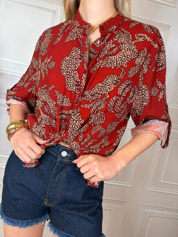 Camicia fantasia collo alla coreana - Haveone