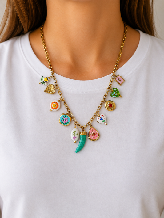 Collana talismano verde multicharms - Hola