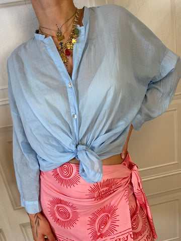 Camicia mussola love in the sun celeste - Tensione In