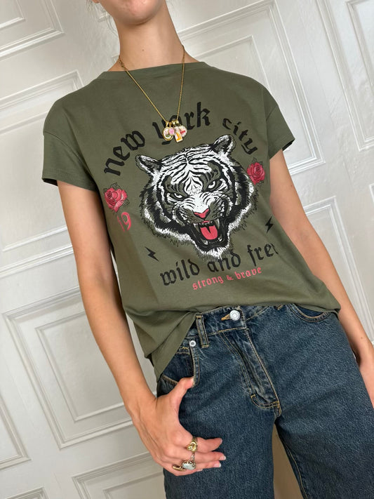 T-shirt New York tigre verde - Susymix