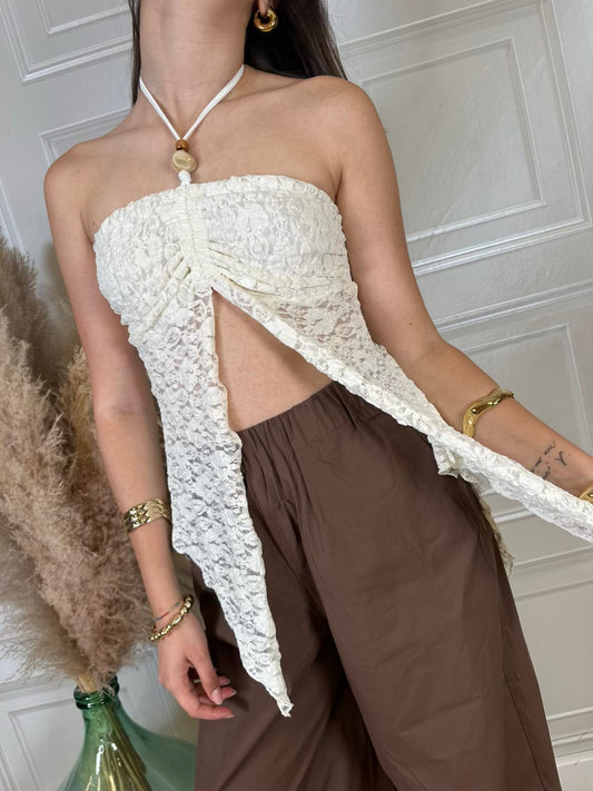 Top pizzo perline burro - Vicolo