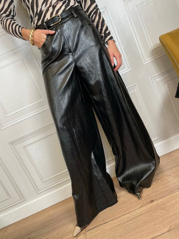 Pantalone palazzo ecopelle nero - Haveone