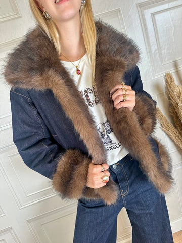 Giacca Eco pelliccia Reversibile in Denim - Vicolo