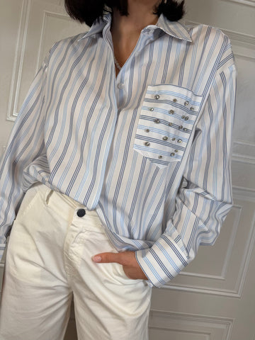 Camicia bastoncino tasca strass  - Kikisix