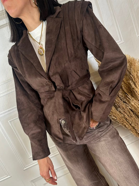 Giacca in eco camoscio con cintura - SusyMix