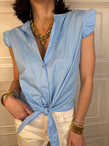 Camicia smanicata cotone celeste - Kikisix