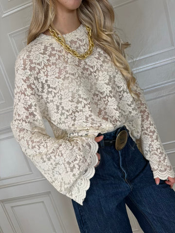 T-shirt manica campana pizzo burro - HaveOne