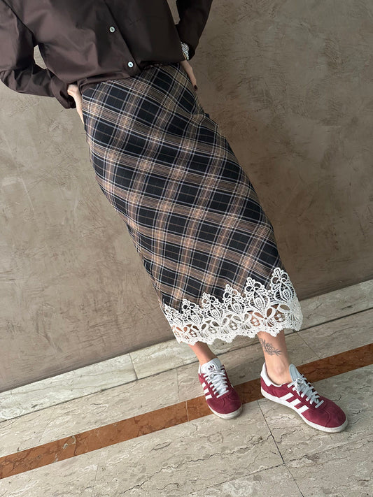 Gonna longuette scozzese pizzo - Haveone