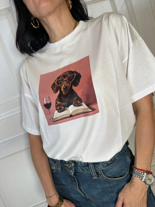 T-shirt bassotto occhiali cuore - Vicolo