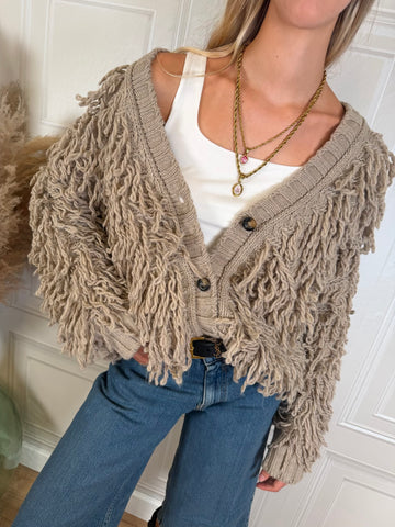 Cardigan Alma maglia frange taupe - Vicolo