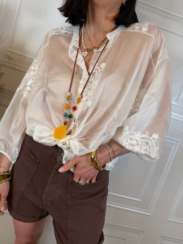 Camicia con ricami burro - HaveOne