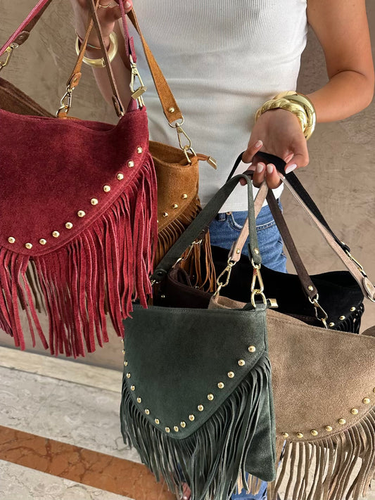 Borsa suede frange e borchie - Hola selection