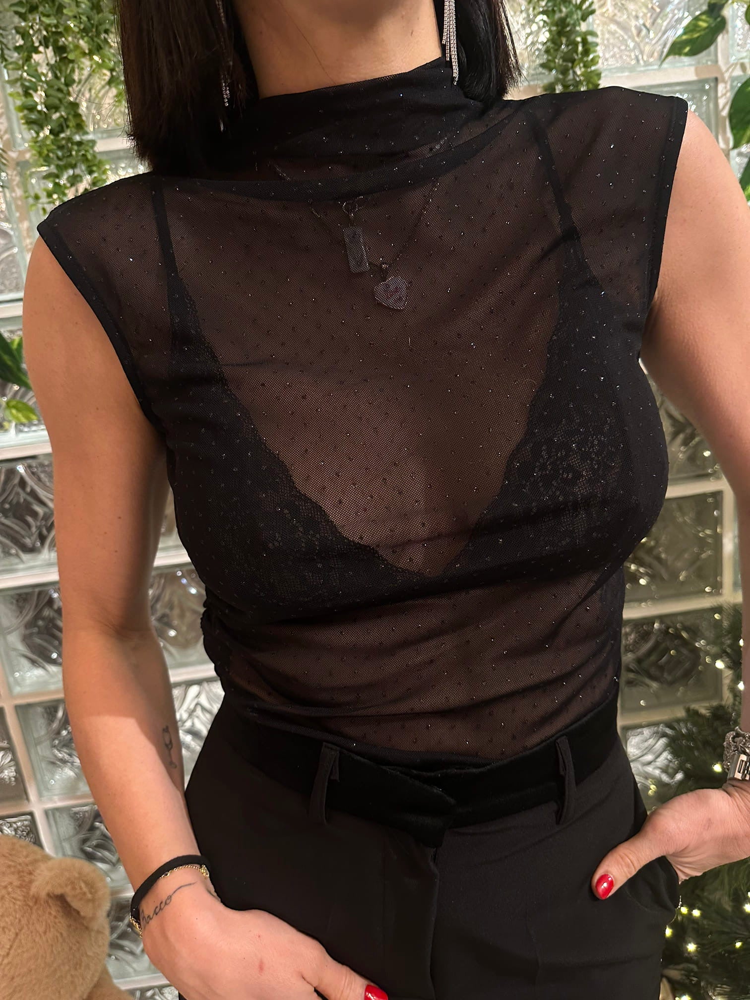 Top collo vulcano tulle e brilli - Kontatto