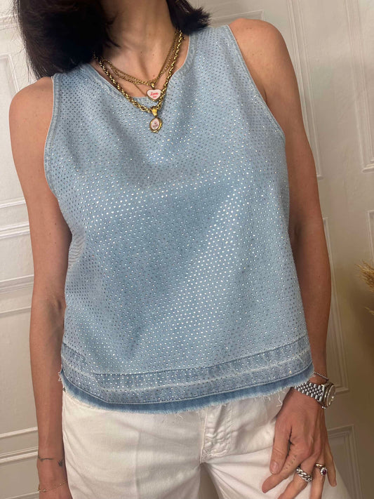 Canotta denim con strass - Haveone