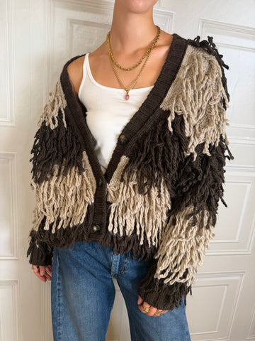 Cardigan Alma maglia frange rigato beige e moro - Vicolo
