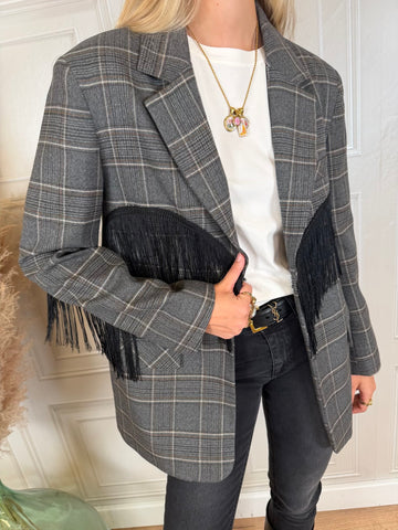 Giacca Blazer Frange Check Antracite - Vicolo