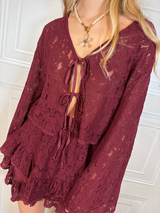 Camicia pizzo laccetti rosso india - Kikisix