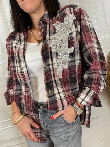Camicia check con patch gioiello- Haveone