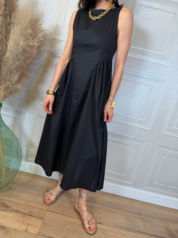 Abito midi smanicato in cotone nero - Kikisix