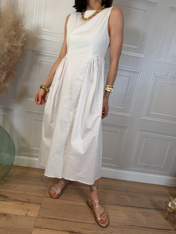 Abito midi smanicato in cotone bianco - Kikisix