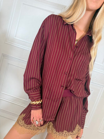 Camicia righina con taschino bordeaux - Haveone