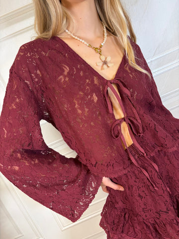 Camicia pizzo laccetti rosso india - Kikisix