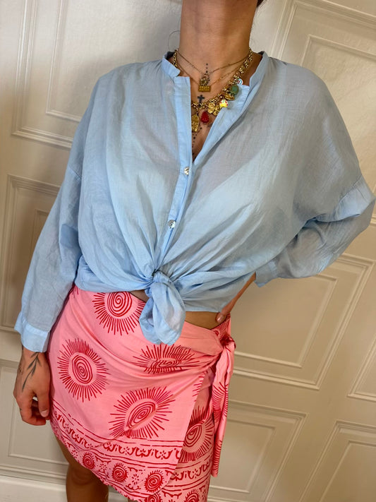Camicia mussola love in the sun celeste - Tensione In