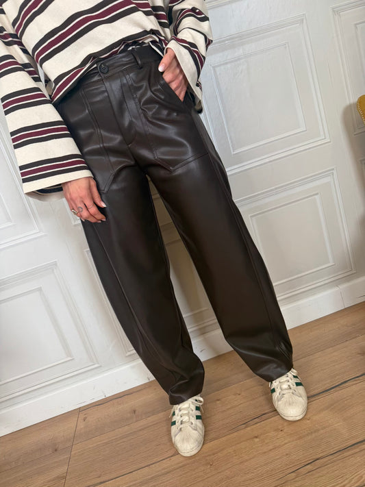 Pantalone barrel ecopelle moro - SusyMix