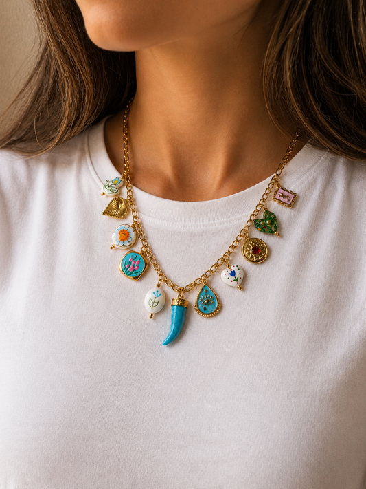 Collana talismano azzurro multicharms - Hola