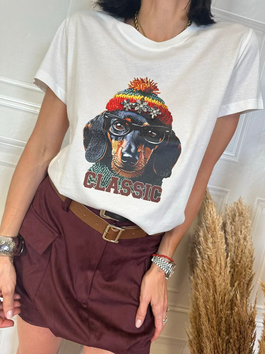 T-shirt bassotto con berretto e strass - SusyMix