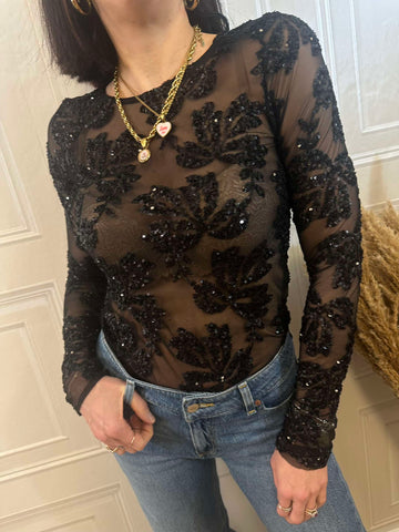 Top girocollo tulle e paillettes - SusyMix