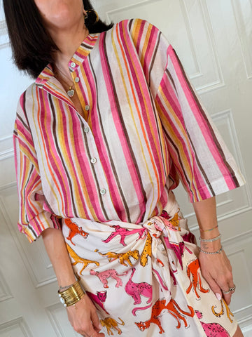 Camicia mussola righe multicolor - Tensione In