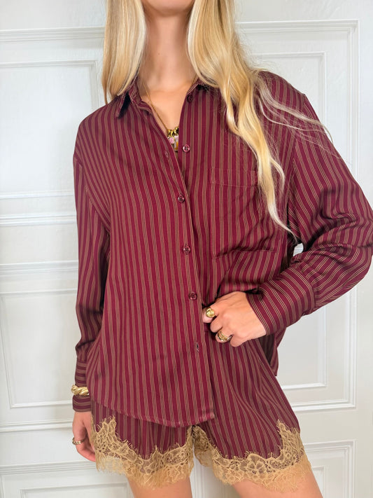 Camicia righina con taschino bordeaux - Haveone
