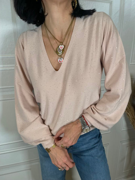 Maglia scollo V micro paillettes - Kontatto