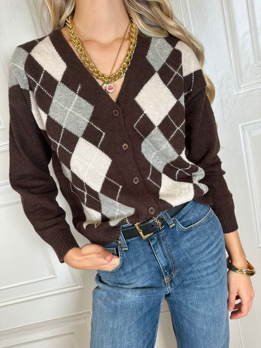 Cardigan Oxford losanghe moro - SusyMix