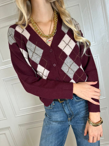 Cardigan losanghe bordeaux - SusyMix