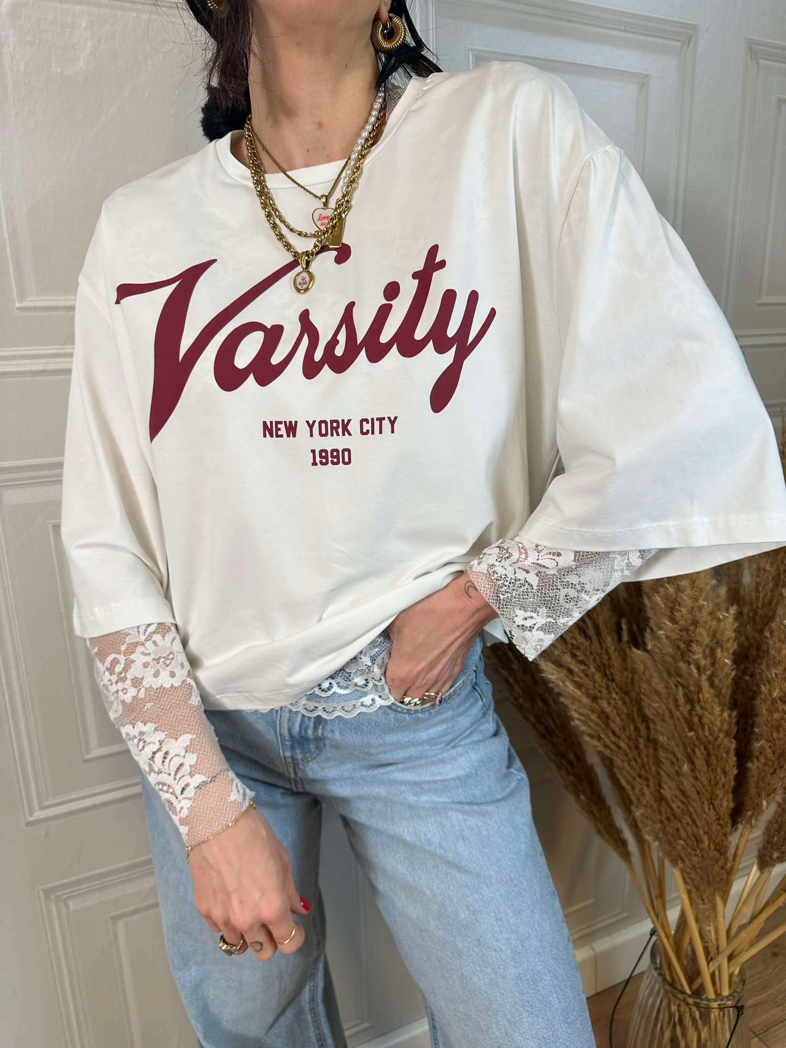 T-shirt manica pizzo Varsity - SusyMix