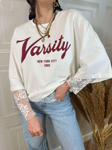 T-shirt manica pizzo Varsity - SusyMix
