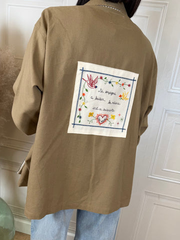 Giacca camicia misto lino con patch - HolaSelection