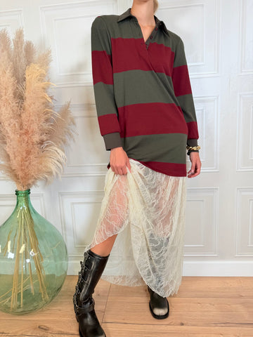 Abito Olivia polo pizzo bordeaux e verde militare - Vicolo