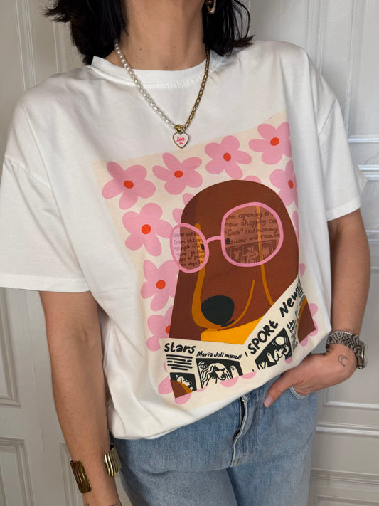 T-shirt bassotto fiori - Hola Selection