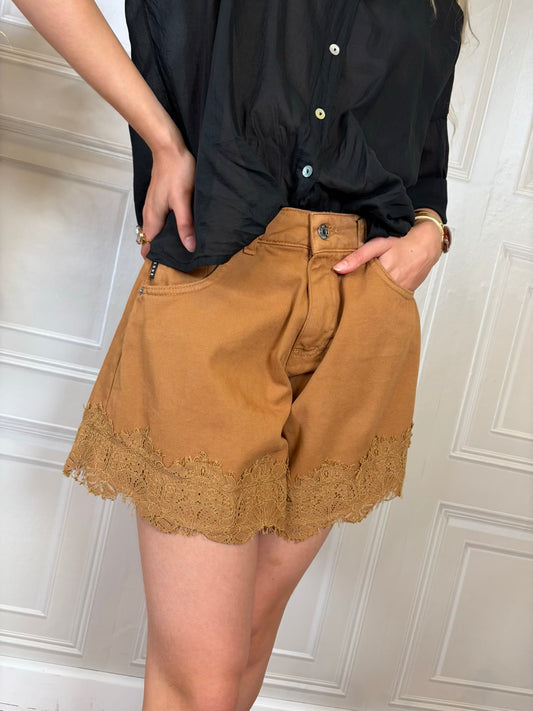Shorts pizzo cotone cammello - HaveOne
