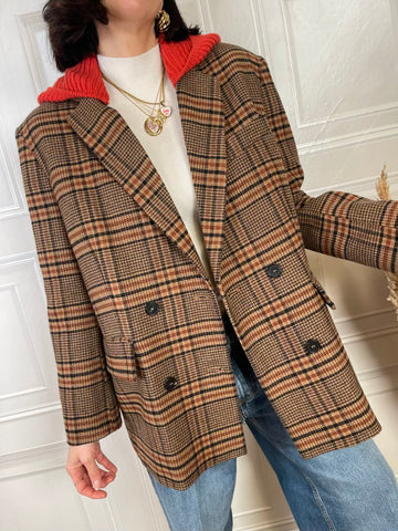 Giacca cappotto check cappuccio arancione - Vicolo