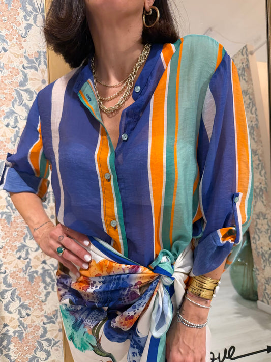 Camicia righe turchese e royal - Haveone