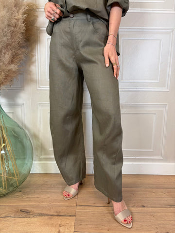 Pantalone 100% lino verde militare - Tensione In