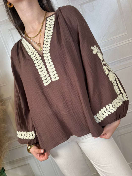 Blusa in mussola ricami - Philia Loft