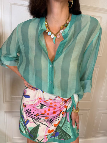 Camicia righe acqua marina e salvia - Haveone