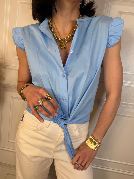 Camicia smanicata cotone celeste - Kikisix