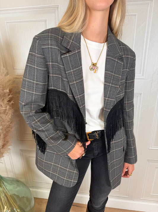 Giacca Blazer Frange Check Antracite - Vicolo