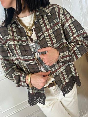 Camicia check fondo in pizzo - Haveone